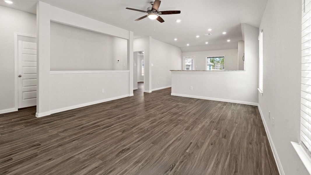 Family Room to Kitchen and Dining Area