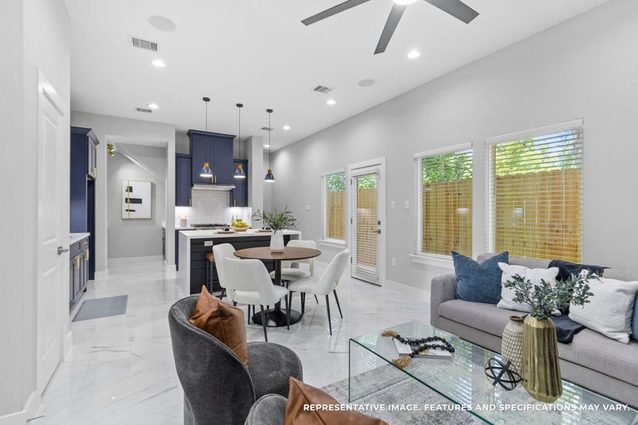 From the living room, you love how the open layout keeps the kitchen and dining area within view, making conversations flow effortlessly while you cook or entertain. From the living room, you love how the open layout keeps the kitchen and dining area within view, making conversations flow effortlessly while you cook or entertain.