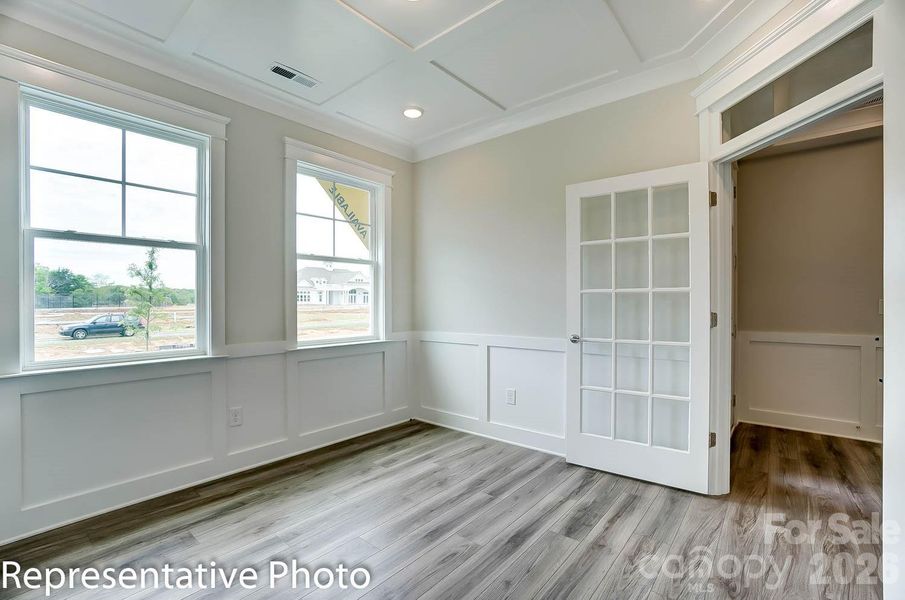 Office with optional coffered ceiling and wainscoting Office with optional coffered ceiling and wainscoting