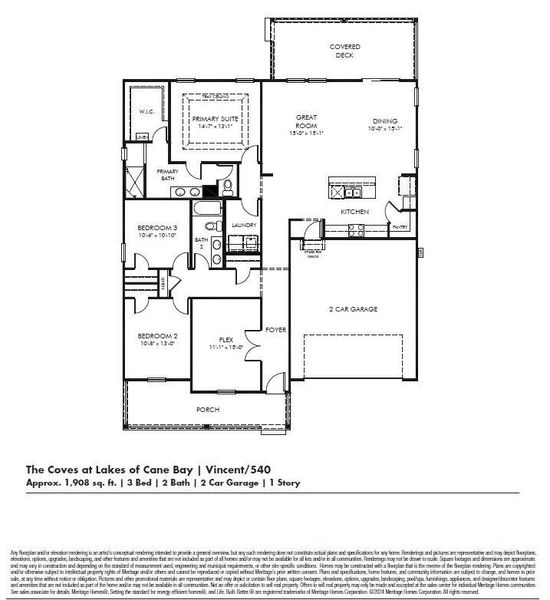 2D floor plan layout of this home in The Coves at Lakes of Cane Bay II, Summerville, SC (Image 4).