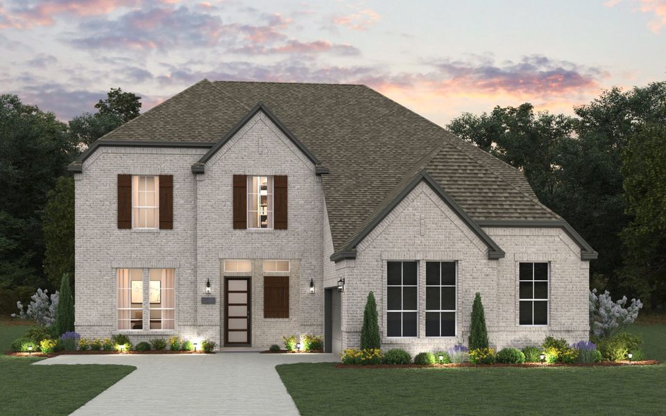 Front exterior of a new home in The Grove Frisco, Frisco, TX, highlighting curb appeal (Image 1).