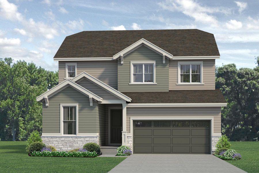 Representative exterior photo of a completed home built from the Jackson by Risewell Homes in Highlands Preserve, Mead, CO (Image 9). Representative exterior photo of a completed home built from the Jackson by Risewell Homes in Highlands Preserve, Mead, CO (Image 9).