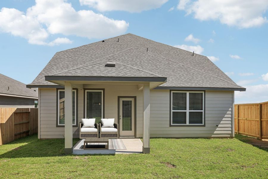 Exterior details and patio area of a home in Pine Lake Cove - Premier Series, Montgomery (Image 3). Exterior details and patio area of a home in Pine Lake Cove - Premier Series, Montgomery (Image 3).