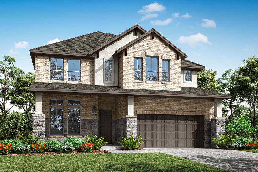 Front exterior of a new home in Wolf Ranch, Georgetown, TX, highlighting curb appeal (Image 1). Front exterior of a new home in Wolf Ranch, Georgetown, TX, highlighting curb appeal (Image 1).
