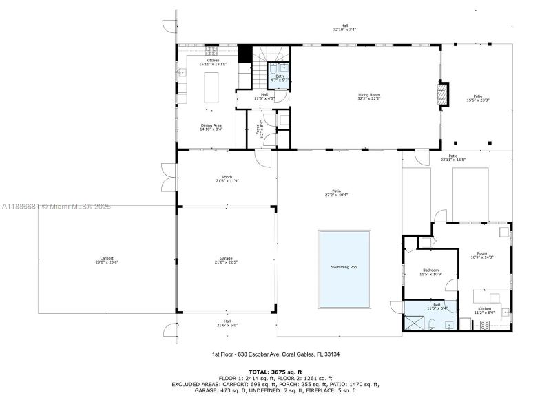 2D floor plan layout of this home in , Coral Gables, FL (Image 3). 2D floor plan layout of this home in , Coral Gables, FL (Image 3).
