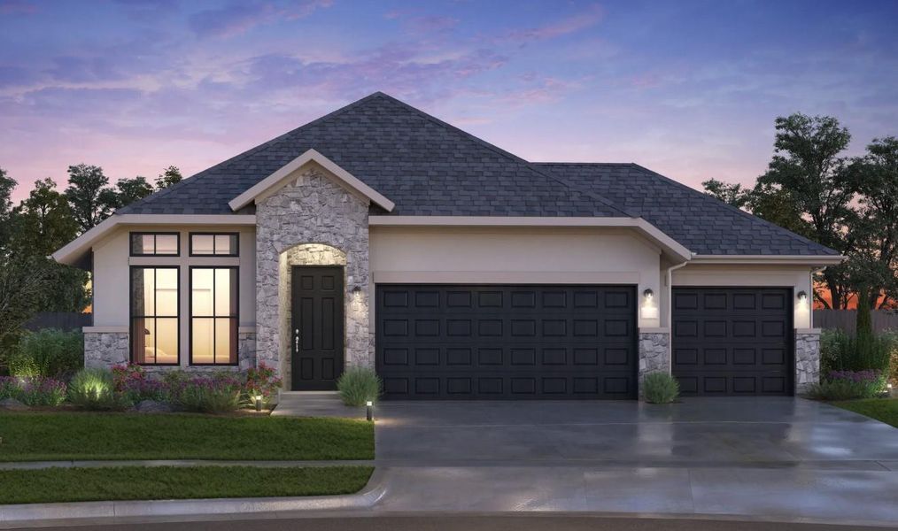 Front exterior of a new home in Lago Mar 50' & 55', Texas City, TX, highlighting curb appeal (Image 1). Front exterior of a new home in Lago Mar 50' & 55', Texas City, TX, highlighting curb appeal (Image 1).