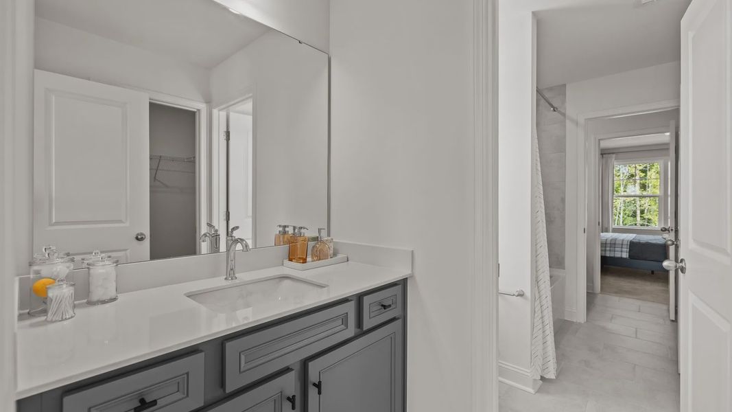 Secondary bathroom with premium cabinets and undermount sink, in the Townsend Design by DRB Homes at Lakeside Glen, York, SC