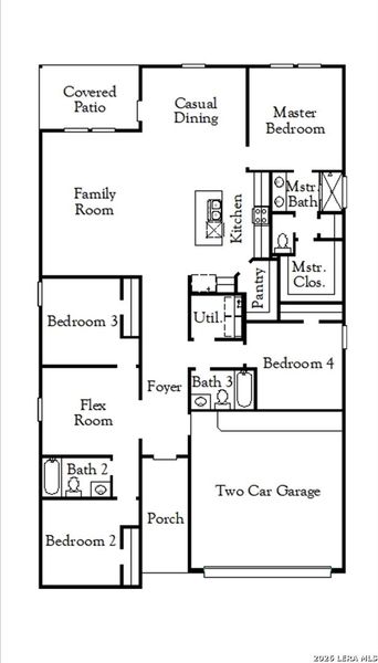 2D floor plan layout of this home in Hickory Ridge, Elmendorf, TX (Image 3).
