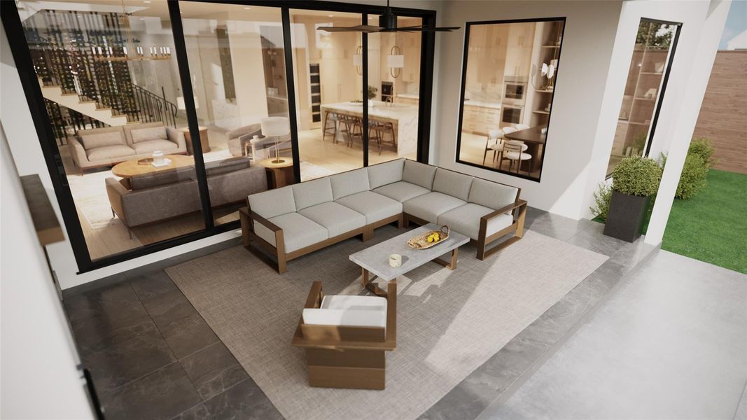 Rendering of the covered patio.. Rendering of the covered patio..