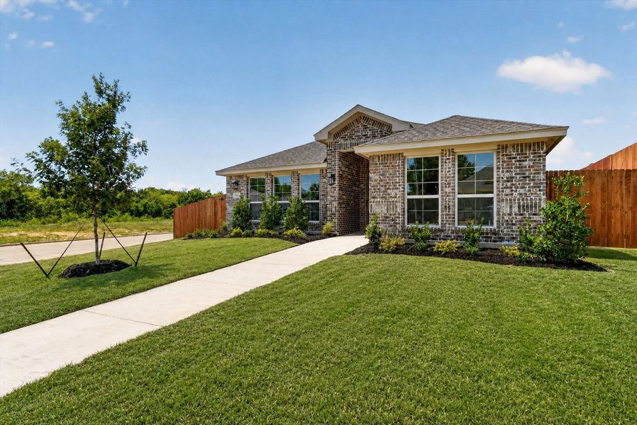 Representative exterior photo of a completed home built from the Belford by Cheldan Homes in Trail Creek, Cleburne, TX (Image 2). Representative exterior photo of a completed home built from the Belford by Cheldan Homes in Trail Creek, Cleburne, TX (Image 2).