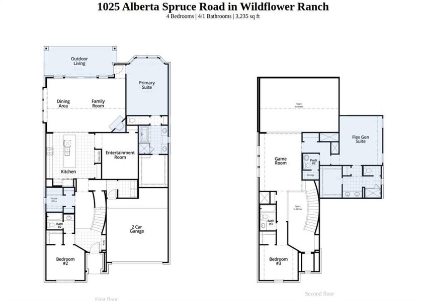 2D floor plan layout of this home in Wildflower Ranch, Justin, TX (Image 3).