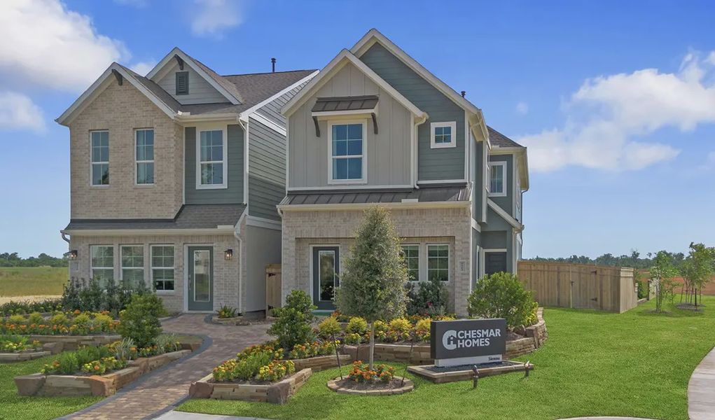 Front exterior of a new home in Sienna Chateau, Sienna Plantation, TX, highlighting curb appeal (Image 21).