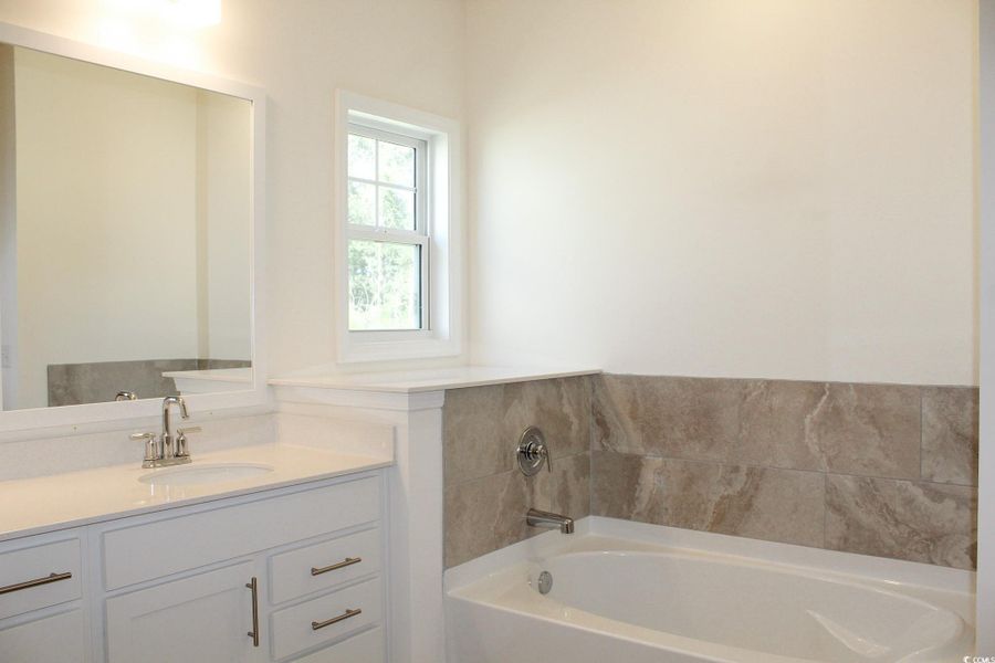 Full bathroom with a garden tub and vanity