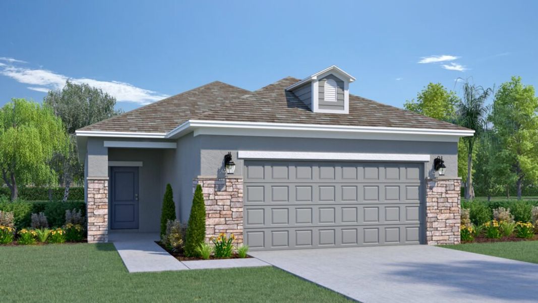 Representative exterior photo of a completed home built from the Paisley by Holiday Builders in Pineapple Grove, Port St. Lucie, FL (Image 5).