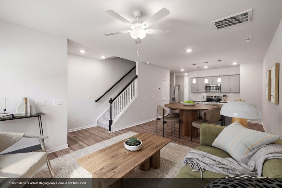 Furnished interior view inside a new home in Lakeview Village, Charlotte (Image 6). Furnished interior view inside a new home in Lakeview Village, Charlotte (Image 6).