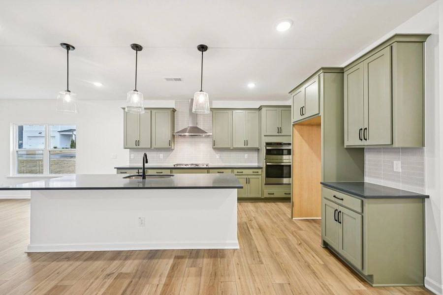 Kitchen featuring the AW Collection® Rosemary - Matte black, light wood, and garden-inspired style.