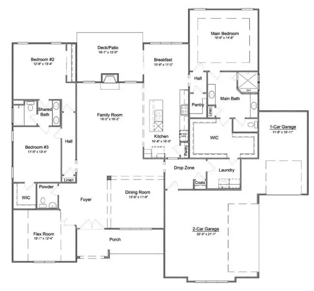 2D floor plan layout for the Grayson by Niblock Homes in Saddlehorn, Troutman, NC (Image 3).