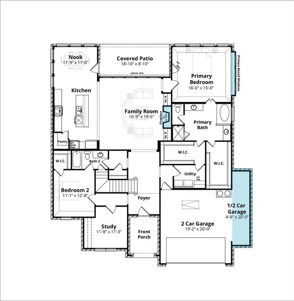 2D floor plan layout for the Phoenix by John Houston Homes in Hayes Crossing, Midlothian, TX (Image 5).