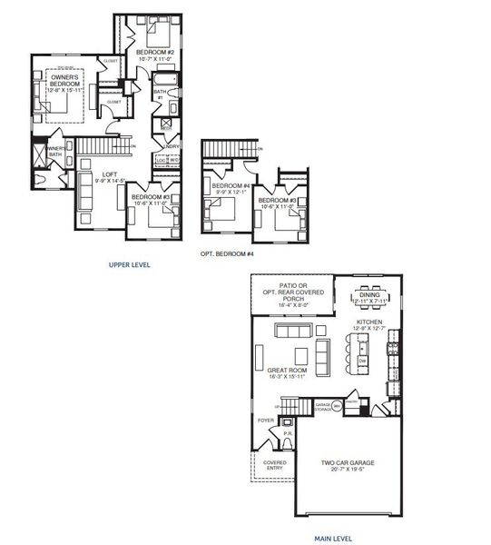 2D floor plan layout for the Barron by Ryan Homes in Cainhoy Preserve, Huger, SC (Image 2).