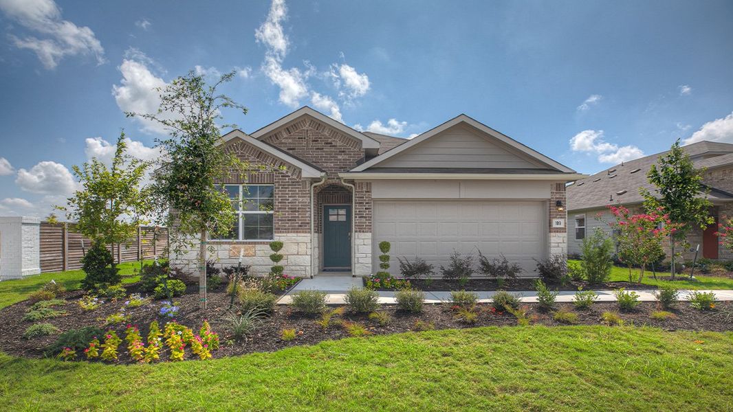 Representative exterior photo of a completed home built from the The Reagan by D.R. Horton in Southgrove, Kyle, TX (Image 1). Representative exterior photo of a completed home built from the The Reagan by D.R. Horton in Southgrove, Kyle, TX (Image 1).