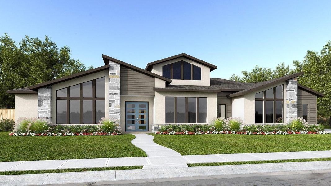 Front exterior of a new home in Creek of Driftwood, Driftwood, TX, highlighting curb appeal (Image 1). Front exterior of a new home in Creek of Driftwood, Driftwood, TX, highlighting curb appeal (Image 1).