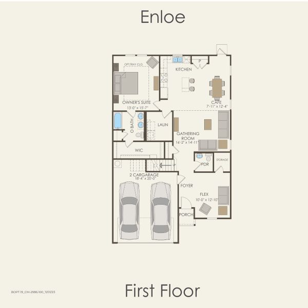 2D floor plan layout for the Enloe by Centex in Vantage, San Marcos, TX (Image 4).