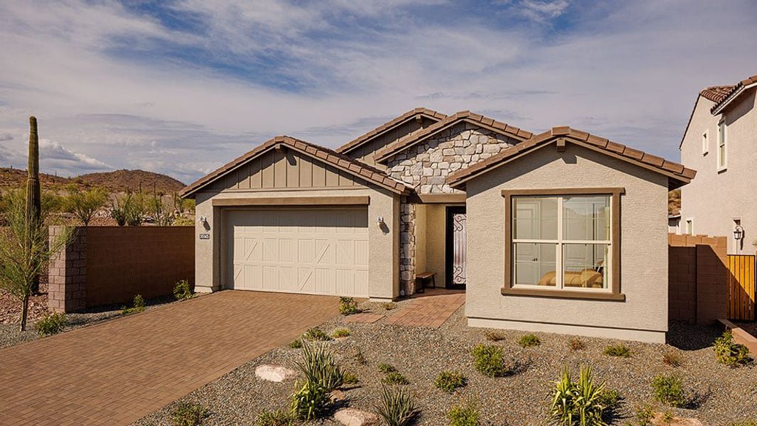 Representative exterior photo of a completed home built from the Charter by Taylor Morrison in Saddleback, Peoria, AZ (Image 21). Representative exterior photo of a completed home built from the Charter by Taylor Morrison in Saddleback, Peoria, AZ (Image 21).