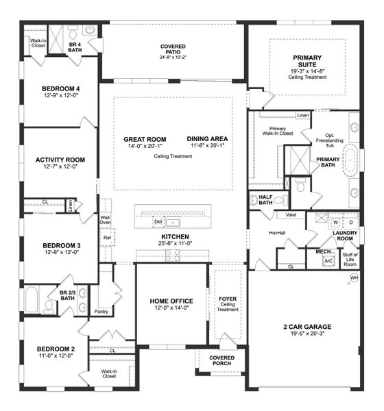 2D floor plan layout for the Austin by K. Hovnanian® Homes in Tattersall, Ormond Beach, FL (Image 3).