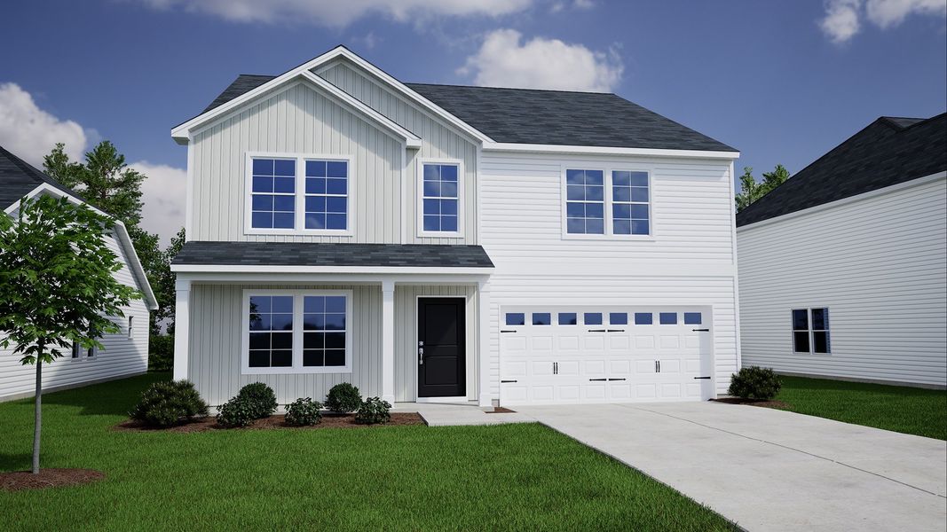 Representative exterior photo of a completed home built from the Warren - Genesis Value Collection by Mungo Homes in Meadows at Lilah Grove, Summerfield, NC (Image 3).