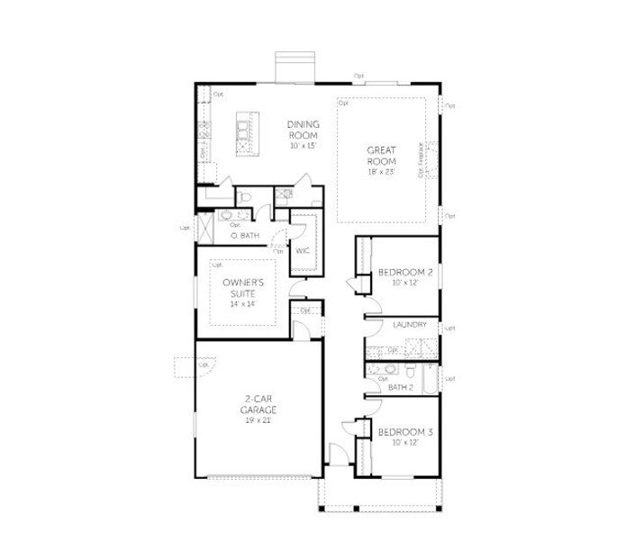 2D floor plan layout for the Silverthorne - Homesites by Dream Finders Homes in Trevenna, Windsor, CO (Image 5). 2D floor plan layout for the Silverthorne - Homesites by Dream Finders Homes in Trevenna, Windsor, CO (Image 5).