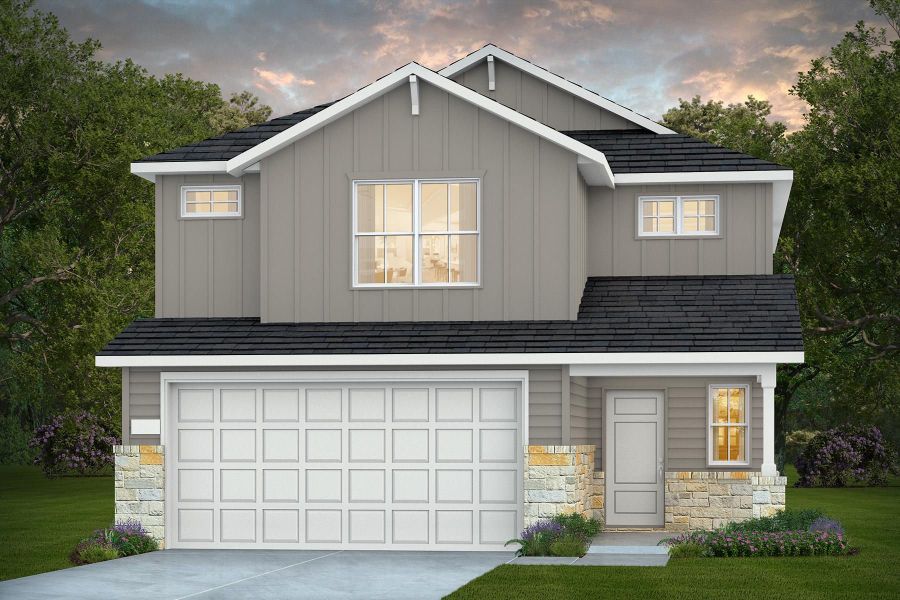 Front exterior of a new home in Cameron Place, Austin, TX, highlighting curb appeal (Image 1). Front exterior of a new home in Cameron Place, Austin, TX, highlighting curb appeal (Image 1).