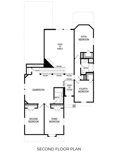 2D floor plan layout for the Princeton FSW (w/Game) by First Texas Homes in Shady Valley Estates, Midlothian, TX (Image 5).