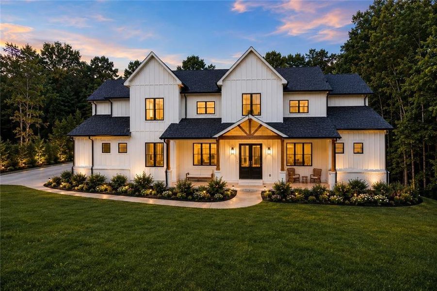 Front exterior of a new home in , Buford, GA, highlighting curb appeal (Image 1). Front exterior of a new home in , Buford, GA, highlighting curb appeal (Image 1).