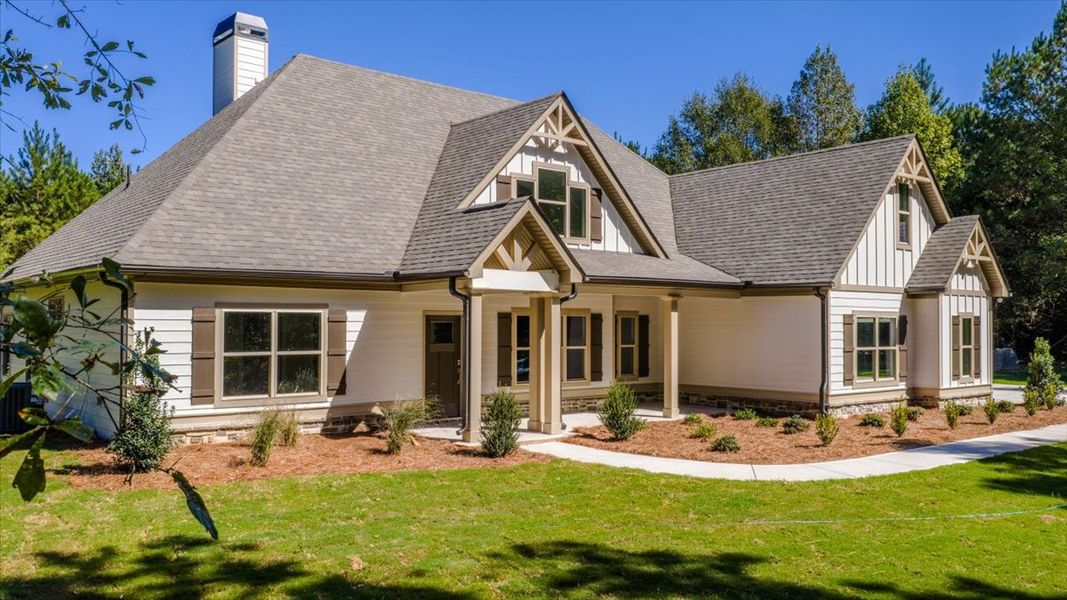 Front exterior of a new home in White Oaks, The Rock, GA, highlighting curb appeal (Image 19).