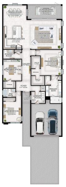 2D floor plan layout for the Horizon by GL Homes in Valencia Sky (55+), Naples, FL (Image 4).