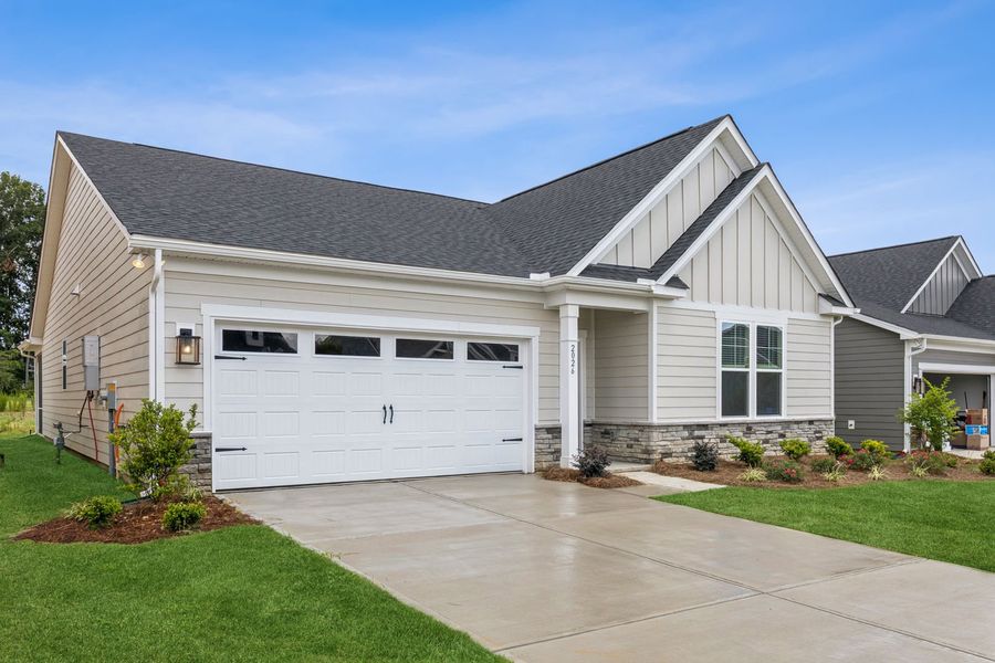 Front exterior of a new home in The Beacon at Old Peachtree Single Family Homes, Lawrenceville, GA, highlighting curb appeal (Image 54).