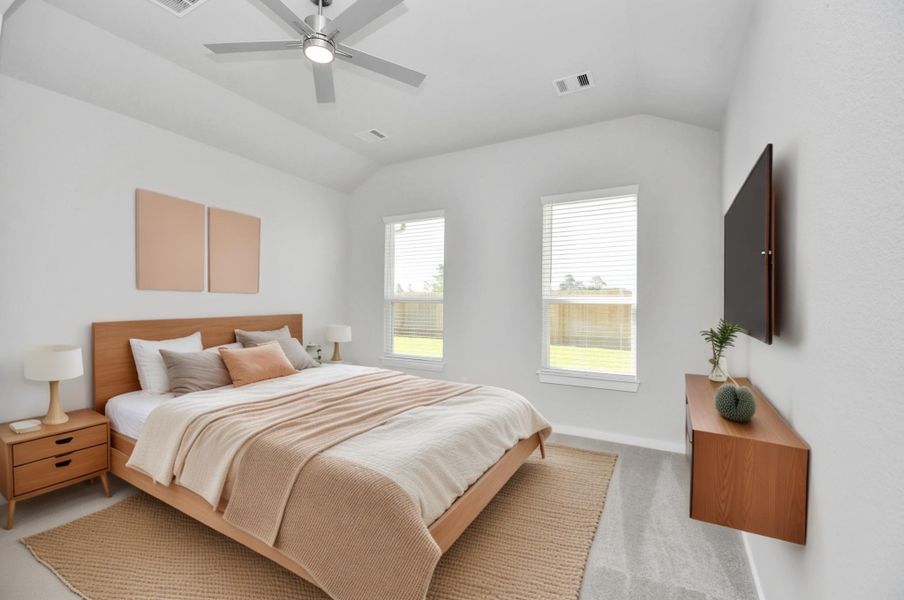 Virtually Staged Primary Bedroom. Sample photo of completed home with similar floor plan. Actual colors and selections may vary. Virtually Staged Primary Bedroom. Sample photo of completed home with similar floor plan. Actual colors and selections may vary.