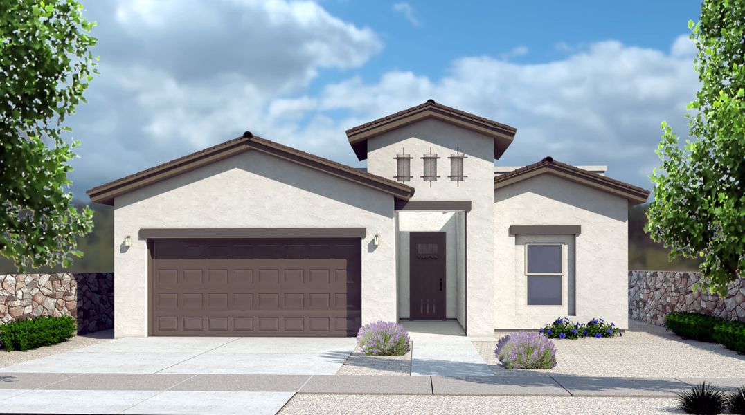 Representative exterior photo of a completed home built from the Sonoma by LEH. Homes in Tierra Del Este 90, El Paso, TX (Image 1). Representative exterior photo of a completed home built from the Sonoma by LEH. Homes in Tierra Del Este 90, El Paso, TX (Image 1).