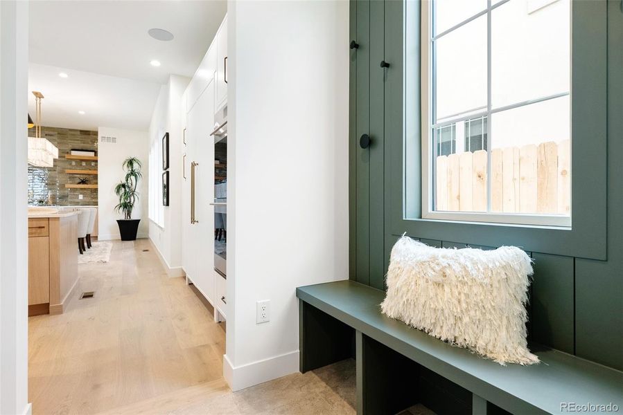Mudroom connects 3-car garage to kitchen