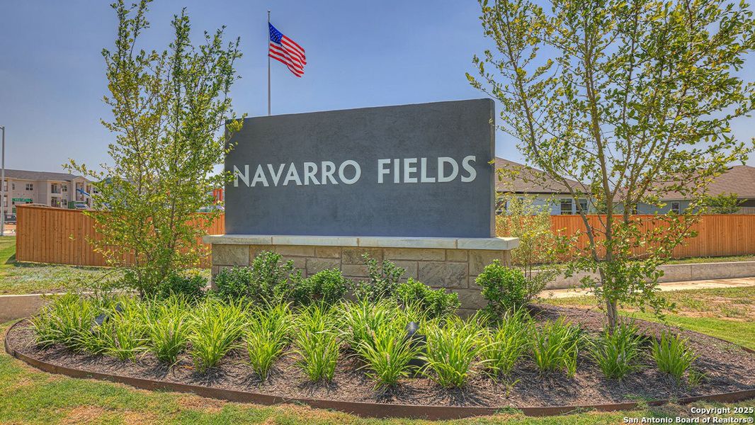 Front exterior of a new home in Navarro Fields, Seguin, TX, highlighting curb appeal (Image 2). Front exterior of a new home in Navarro Fields, Seguin, TX, highlighting curb appeal (Image 2).