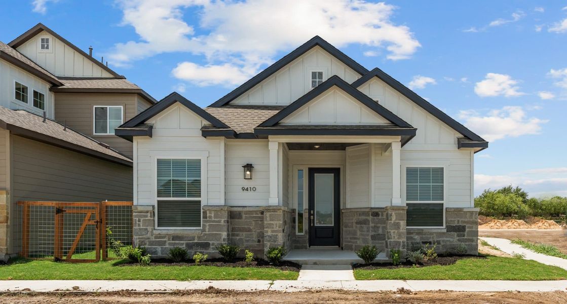 Representative exterior photo of a completed home built from the Sacha by Chesmar Homes in The Crossvine – Garden Homes, Schertz, TX (Image 8).