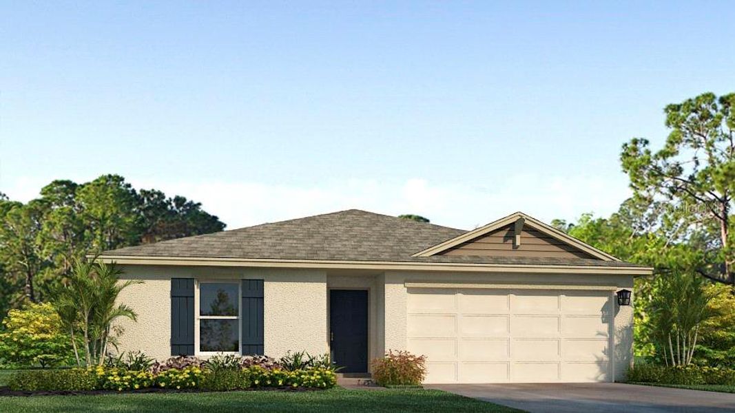 Front exterior of a new home in Oakfield Lakes, Parrish, FL, highlighting curb appeal (Image 1). Front exterior of a new home in Oakfield Lakes, Parrish, FL, highlighting curb appeal (Image 1).