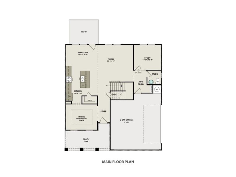 2D floor plan layout for the The Willow A Side-Entry by Davidson Homes LLC in Calista Farms, White House, TN (Image 3).