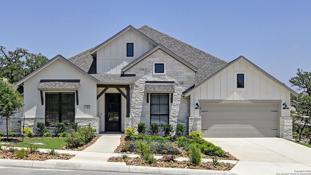 Front exterior of a new home in , Boerne, TX, highlighting curb appeal (Image 23). Front exterior of a new home in , Boerne, TX, highlighting curb appeal (Image 23).