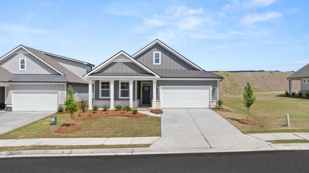 Front exterior of a new home in Hamptons at Riverwood North, Dallas, GA, highlighting curb appeal (Image 18).
