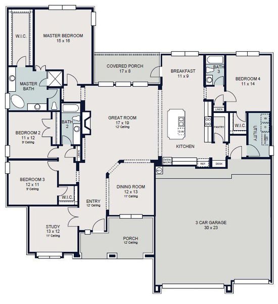 2D floor plan layout for the Bayonne by Sitterle Homes in Lakeview 100’s, Waller, TX (Image 2). 2D floor plan layout for the Bayonne by Sitterle Homes in Lakeview 100’s, Waller, TX (Image 2).