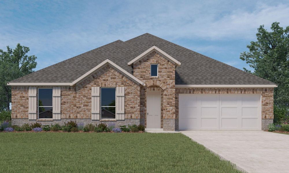 Front exterior of a new home in River Ranch Estates, Dayton, TX, highlighting curb appeal (Image 2).