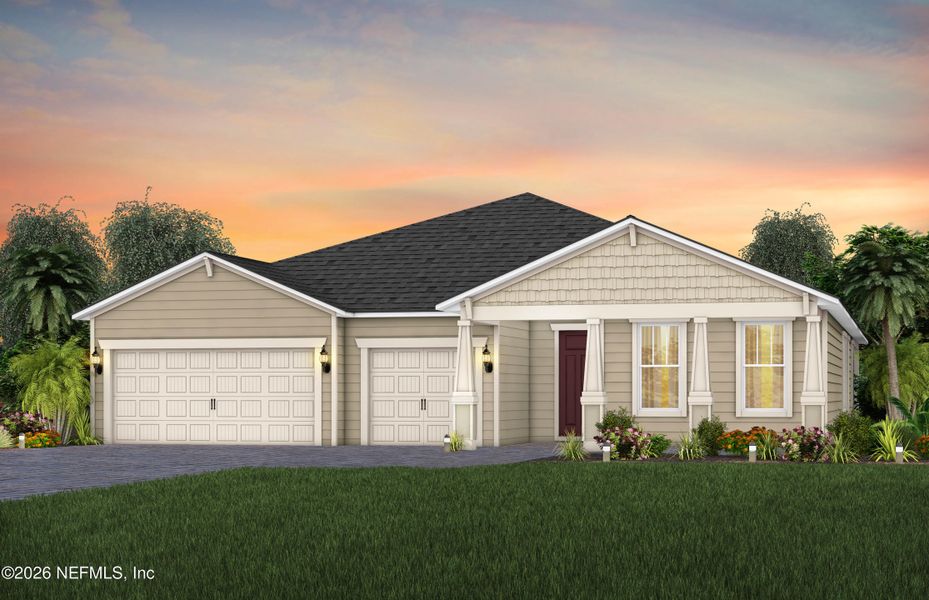 Front exterior of a new home in , Yulee, FL, highlighting curb appeal (Image 1). Front exterior of a new home in , Yulee, FL, highlighting curb appeal (Image 1).