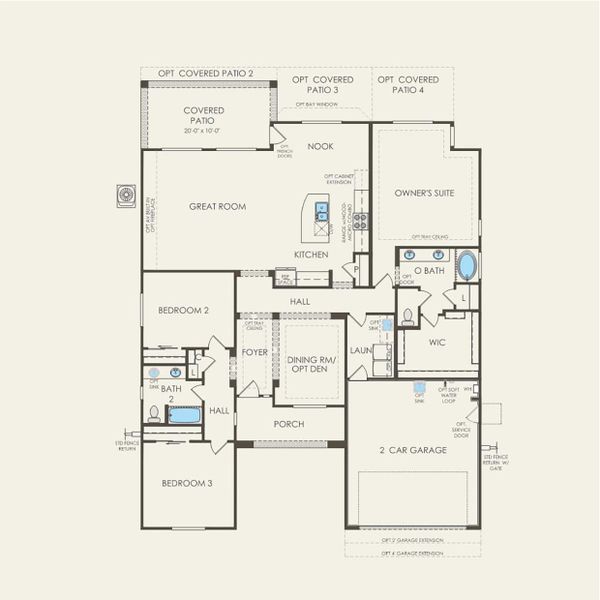 2D floor plan layout for the Cliff by Pulte Homes in Parkside at Anthem at Merrill Ranch, Florence, AZ (Image 3).