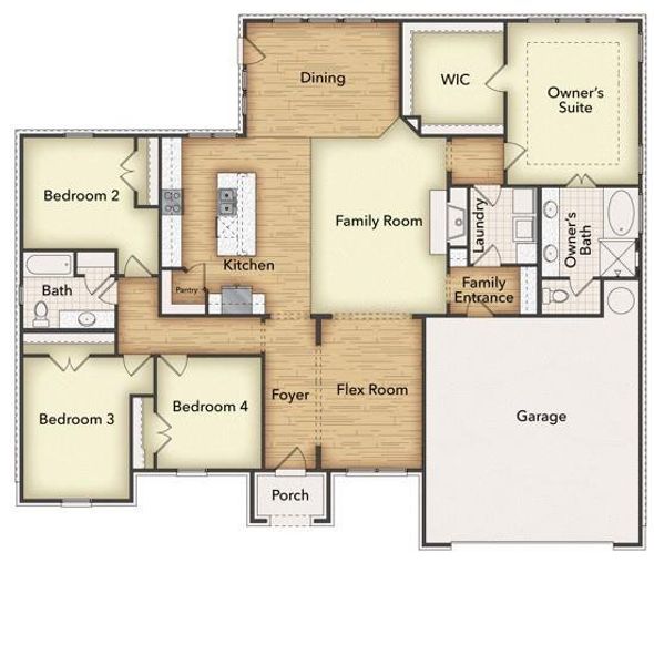 2D floor plan layout of this home in Fairview Meadows, New Fairview, TX (Image 5). 2D floor plan layout of this home in Fairview Meadows, New Fairview, TX (Image 5).